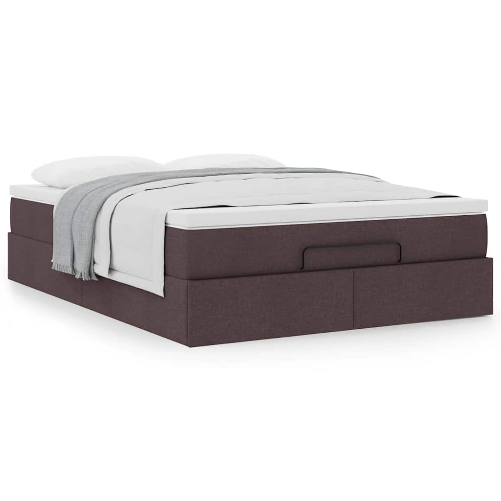 Cadre de lit ottoman avec matelas marron foncé 140x190 cm tissu - XIOS