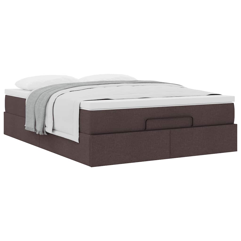 Cadre de lit ottoman avec matelas marron foncé 140x190 cm tissu - XIOS