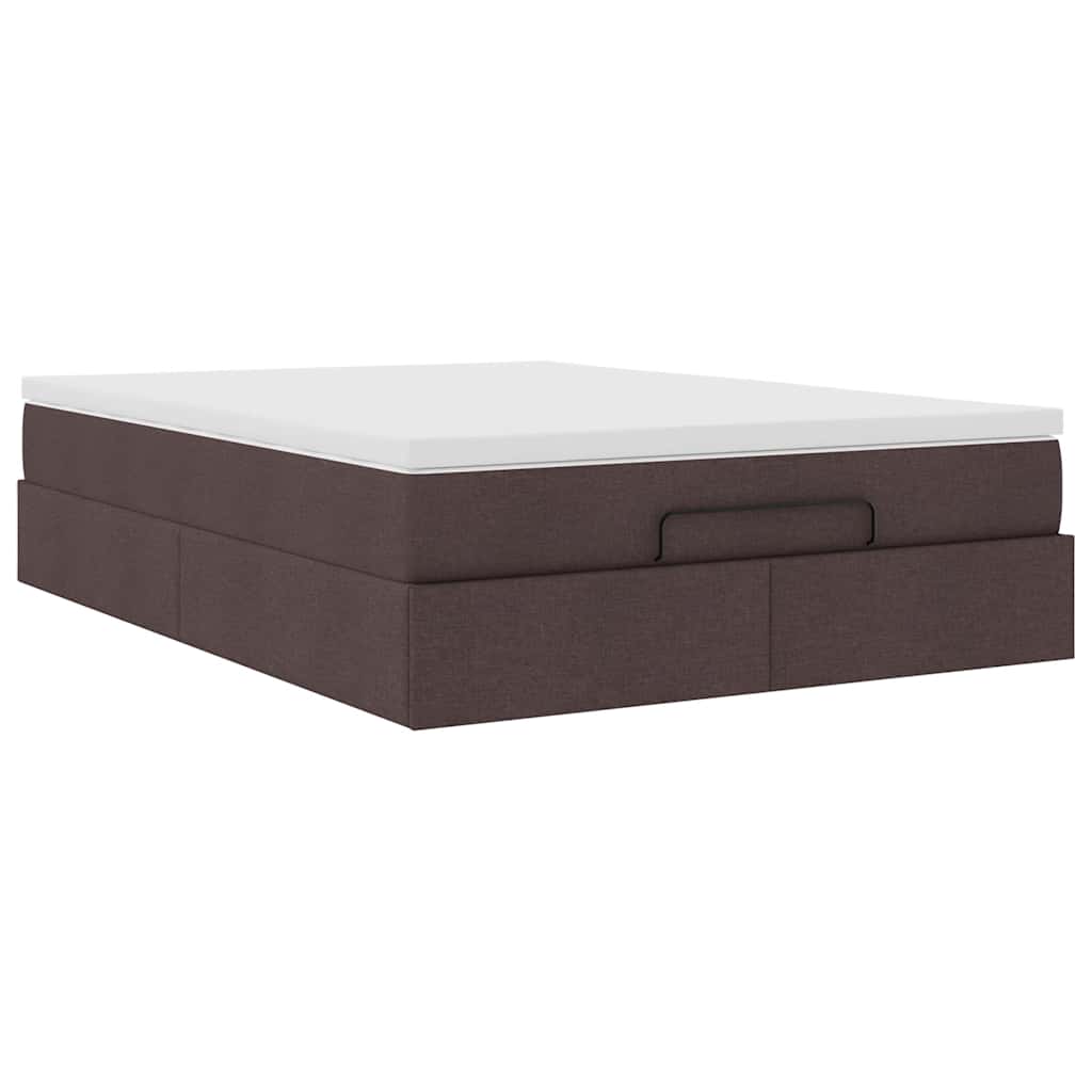 Cadre de lit ottoman avec matelas marron foncé 140x190 cm tissu - XIOS
