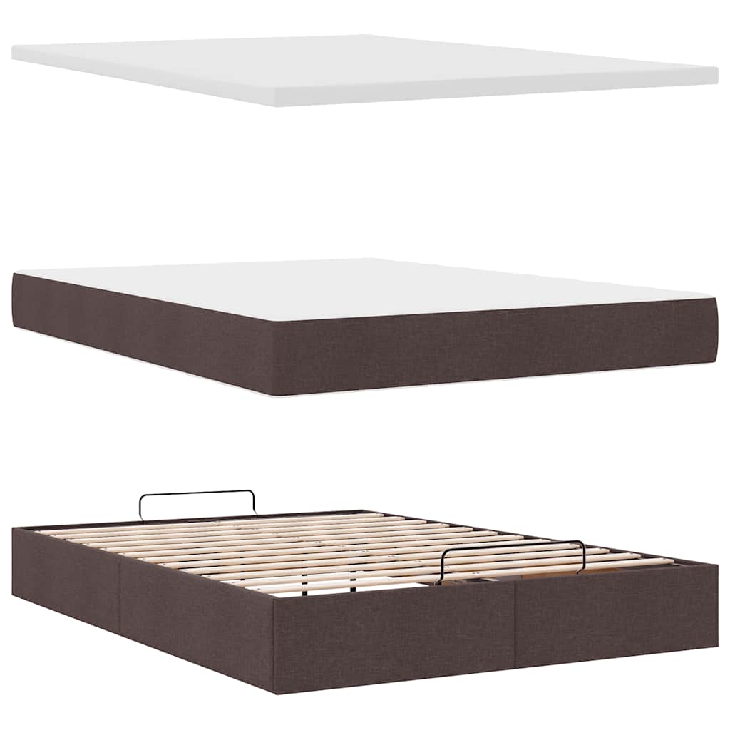 Cadre de lit ottoman avec matelas marron foncé 140x190 cm tissu - XIOS