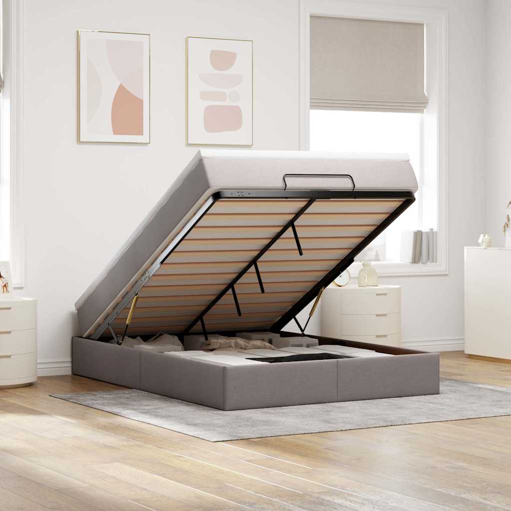 Cadre de lit ottoman avec matelas taupe 140x190 cm tissu - XIOS