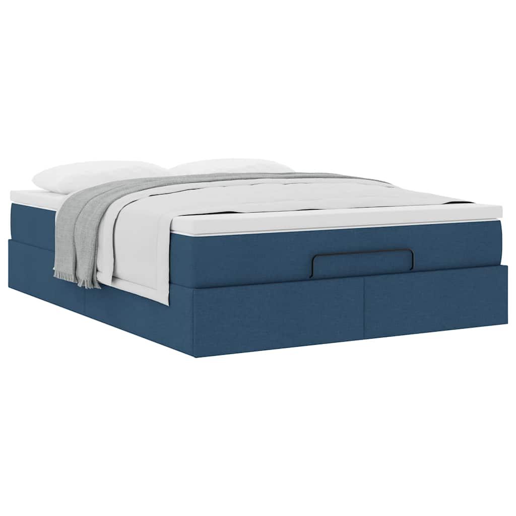 Cadre de lit ottoman avec matelas bleu 140x190 cm tissu - XIOS