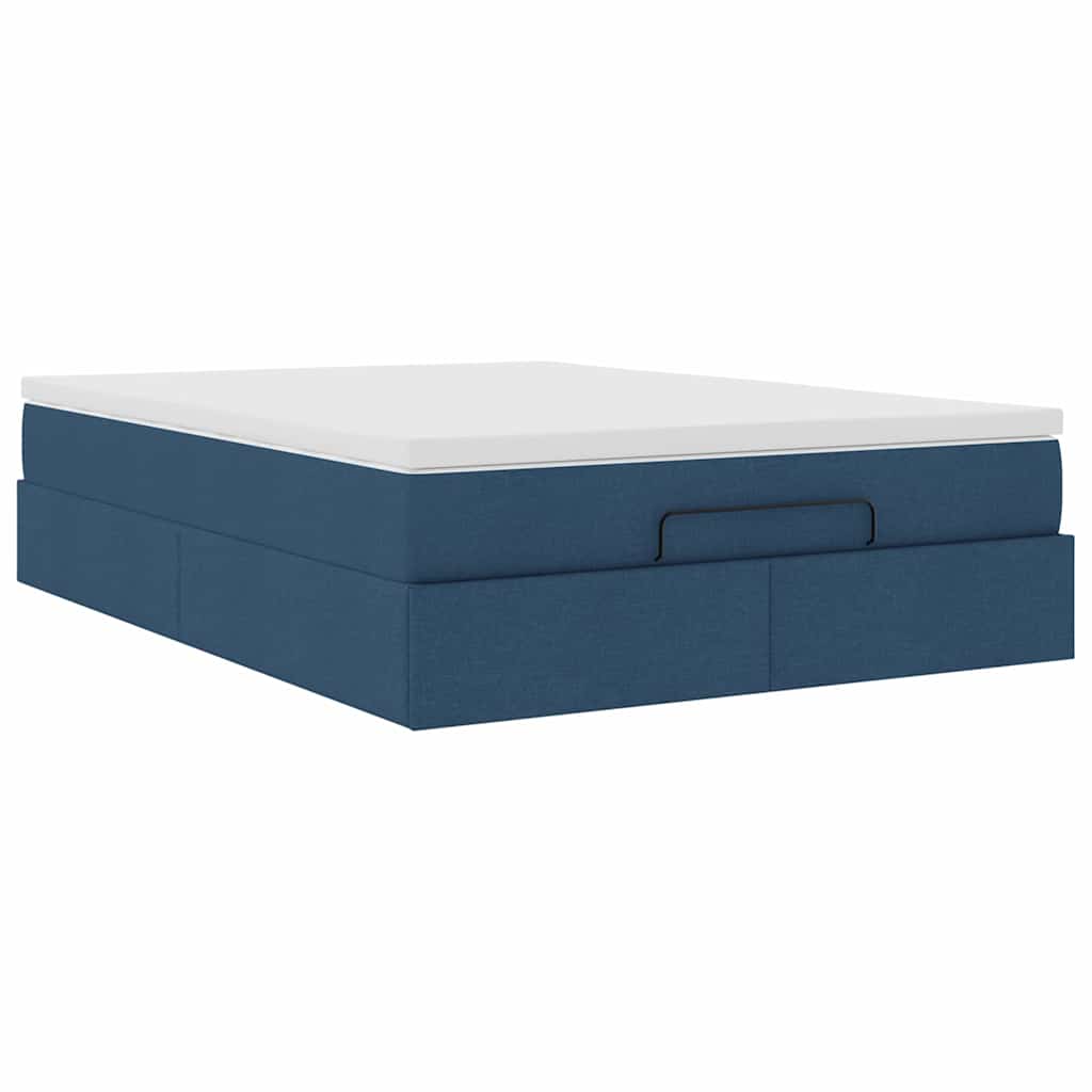 Cadre de lit ottoman avec matelas bleu 140x190 cm tissu - XIOS
