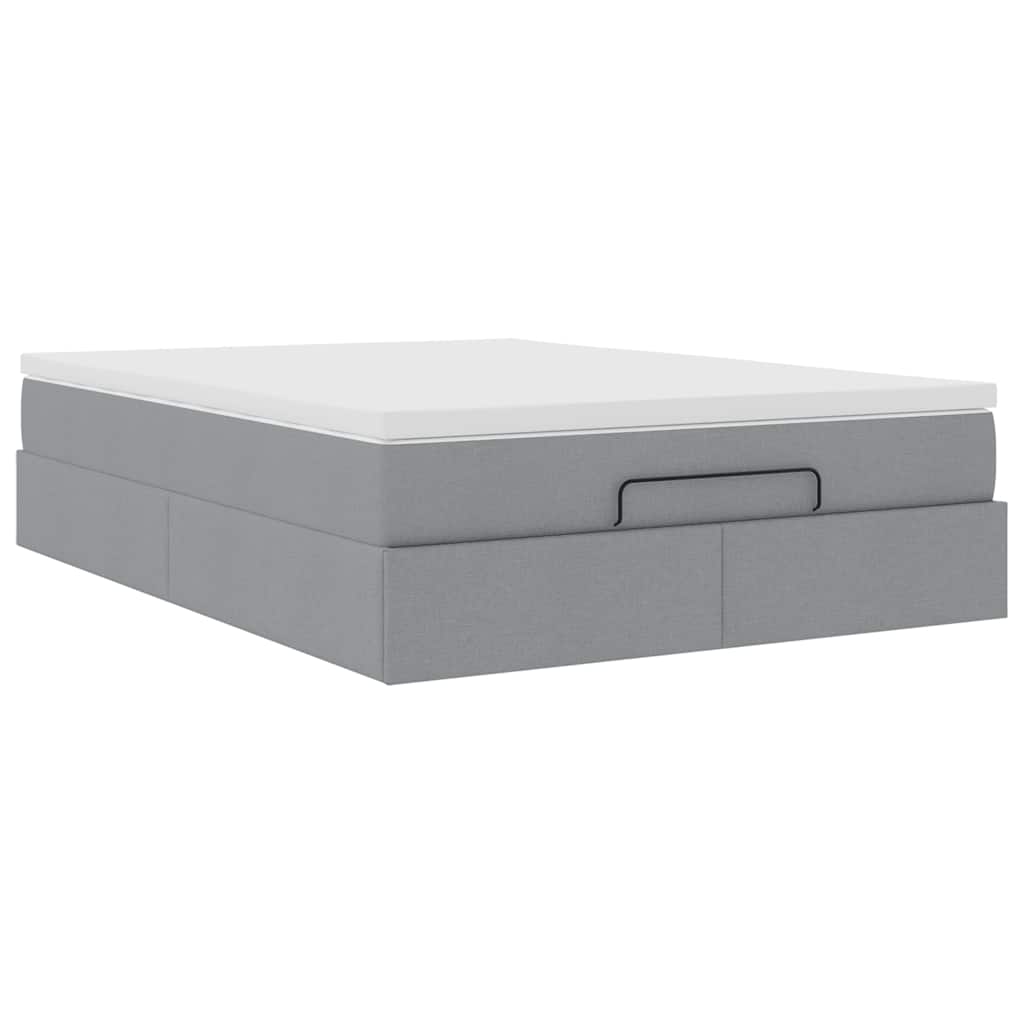 Cadre de lit ottoman et matelas gris clair 140x200 cm tissu - XIOS