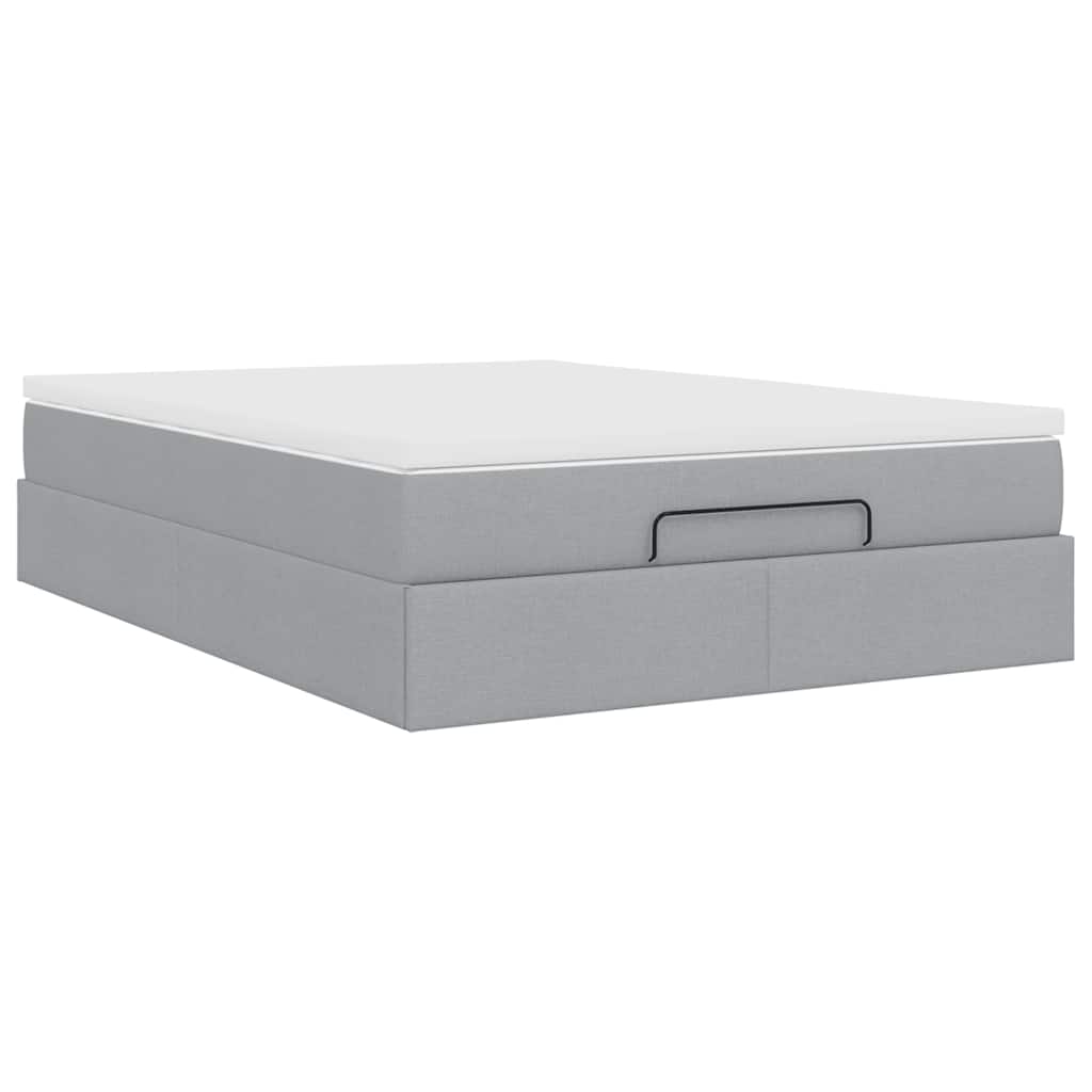 Cadre de lit ottoman et matelas gris clair 140x200 cm tissu - XIOS