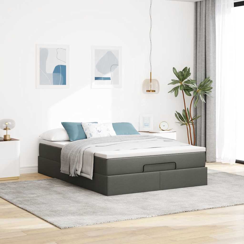 Cadre de lit ottoman avec matelas gris foncé 140x200 cm tissu - XIOS