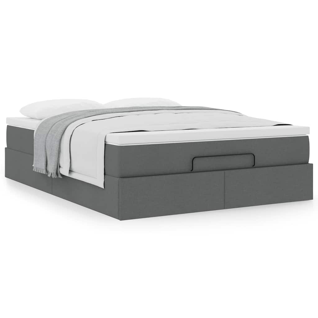 Cadre de lit ottoman avec matelas gris foncé 140x200 cm tissu - XIOS
