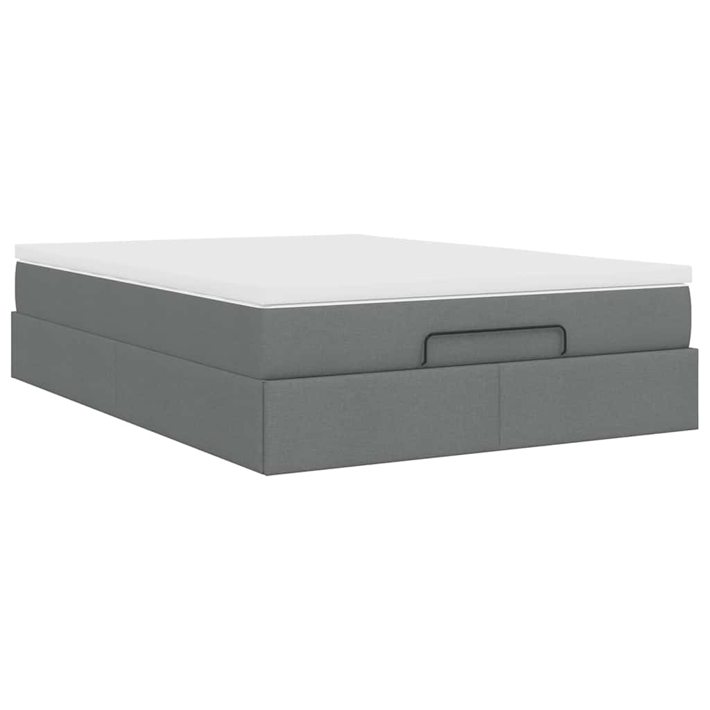Cadre de lit ottoman avec matelas gris foncé 140x200 cm tissu - XIOS