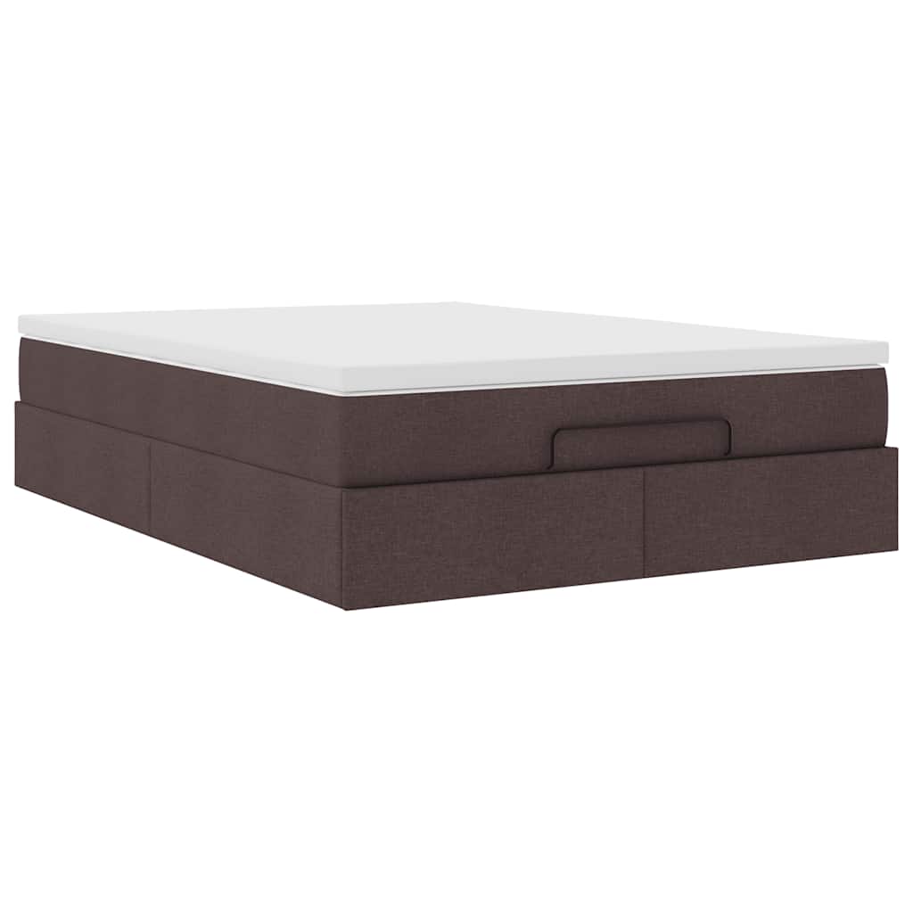Cadre de lit ottoman avec matelas marron foncé 140x200 cm tissu