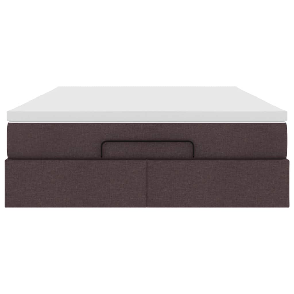 Cadre de lit ottoman avec matelas marron foncé 140x200 cm tissu