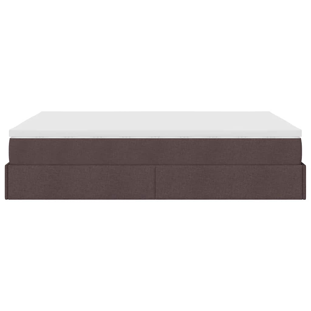 Cadre de lit ottoman avec matelas marron foncé 140x200 cm tissu