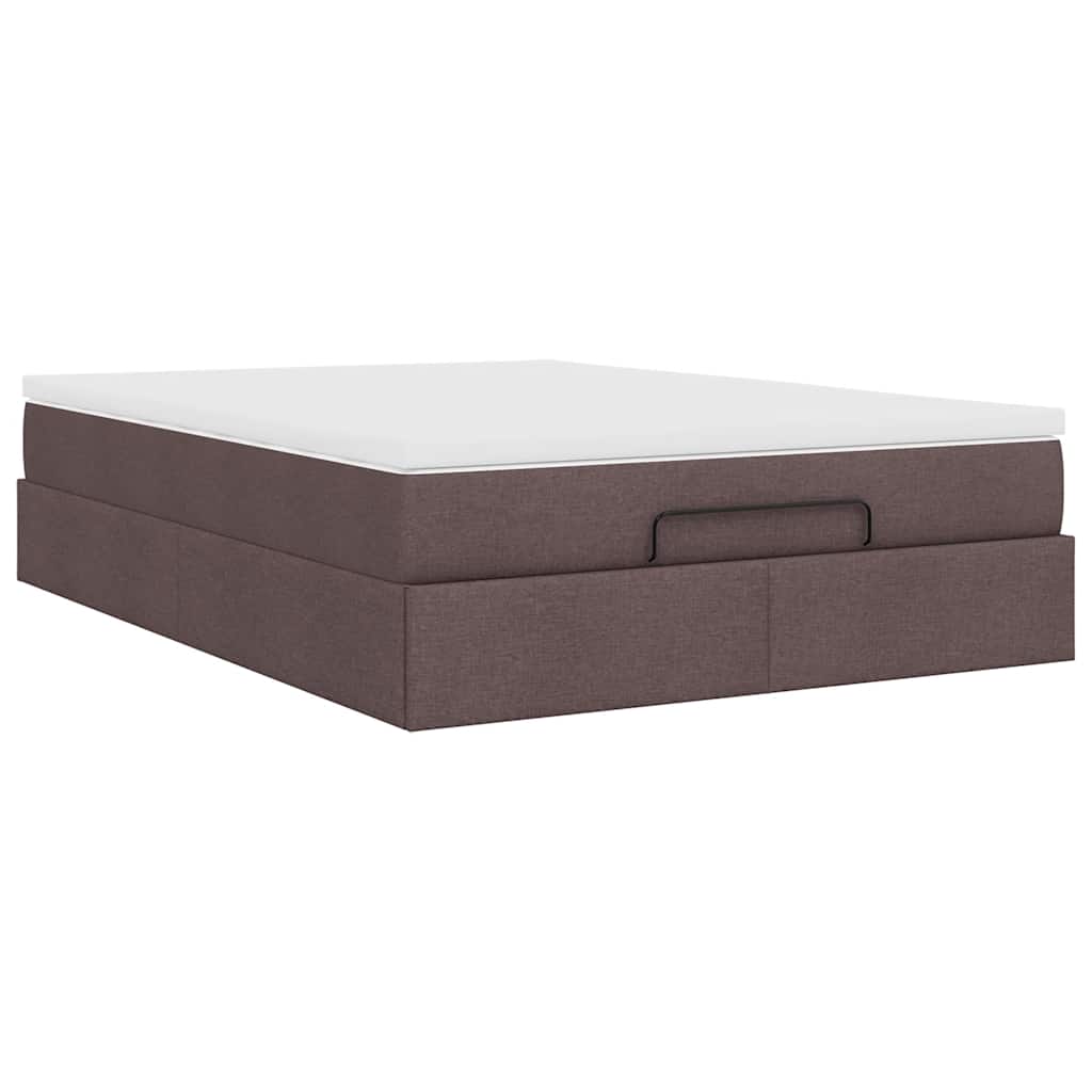 Cadre de lit ottoman avec matelas marron foncé 140x200 cm tissu