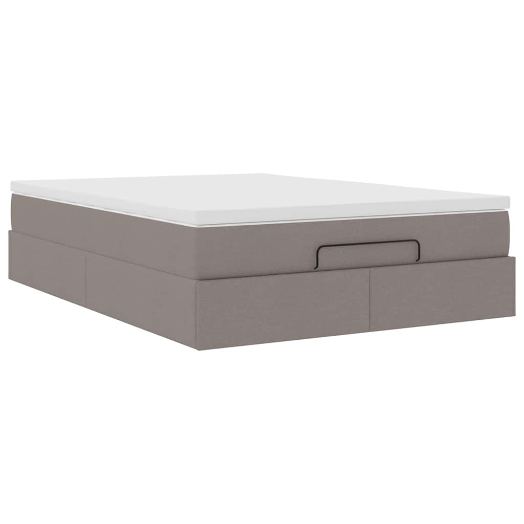 Cadre de lit ottoman avec matelas taupe 140x200 cm tissu