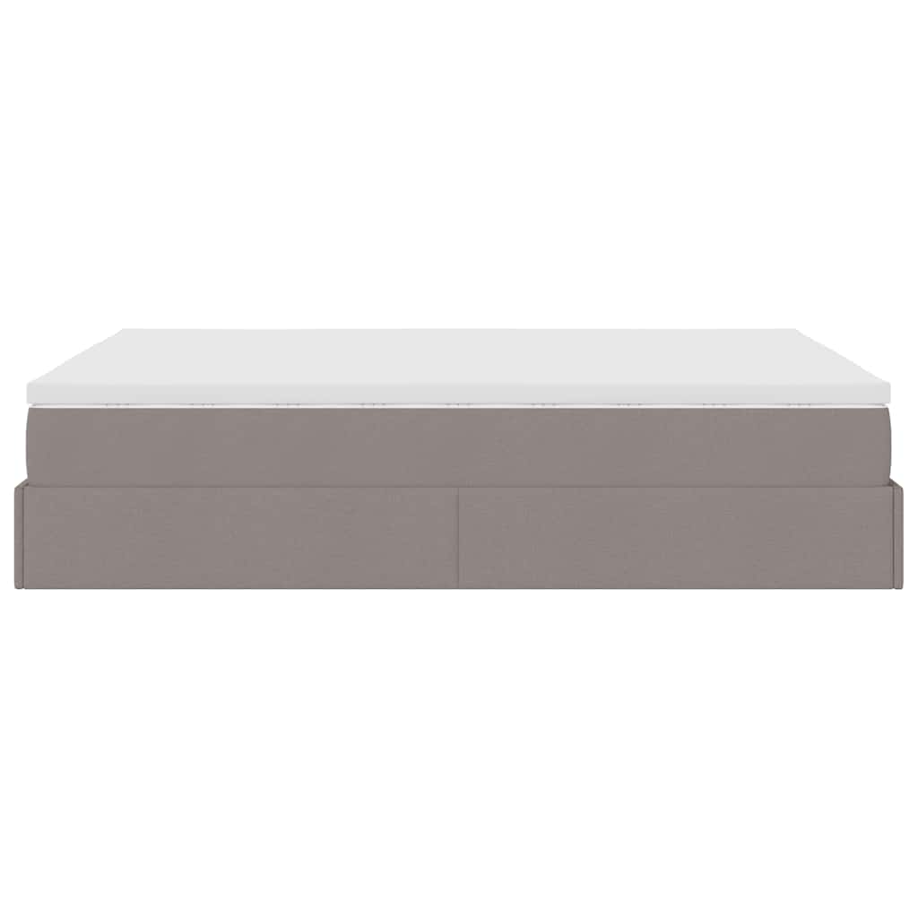 Cadre de lit ottoman avec matelas taupe 140x200 cm tissu