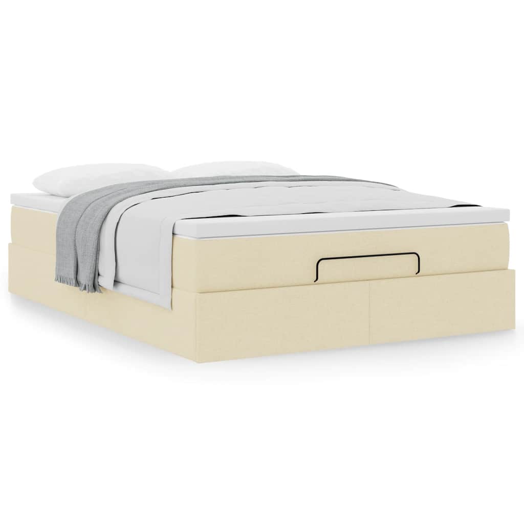 Cadre de lit ottoman avec matelas crème 140x200 cm tissu - XIOS