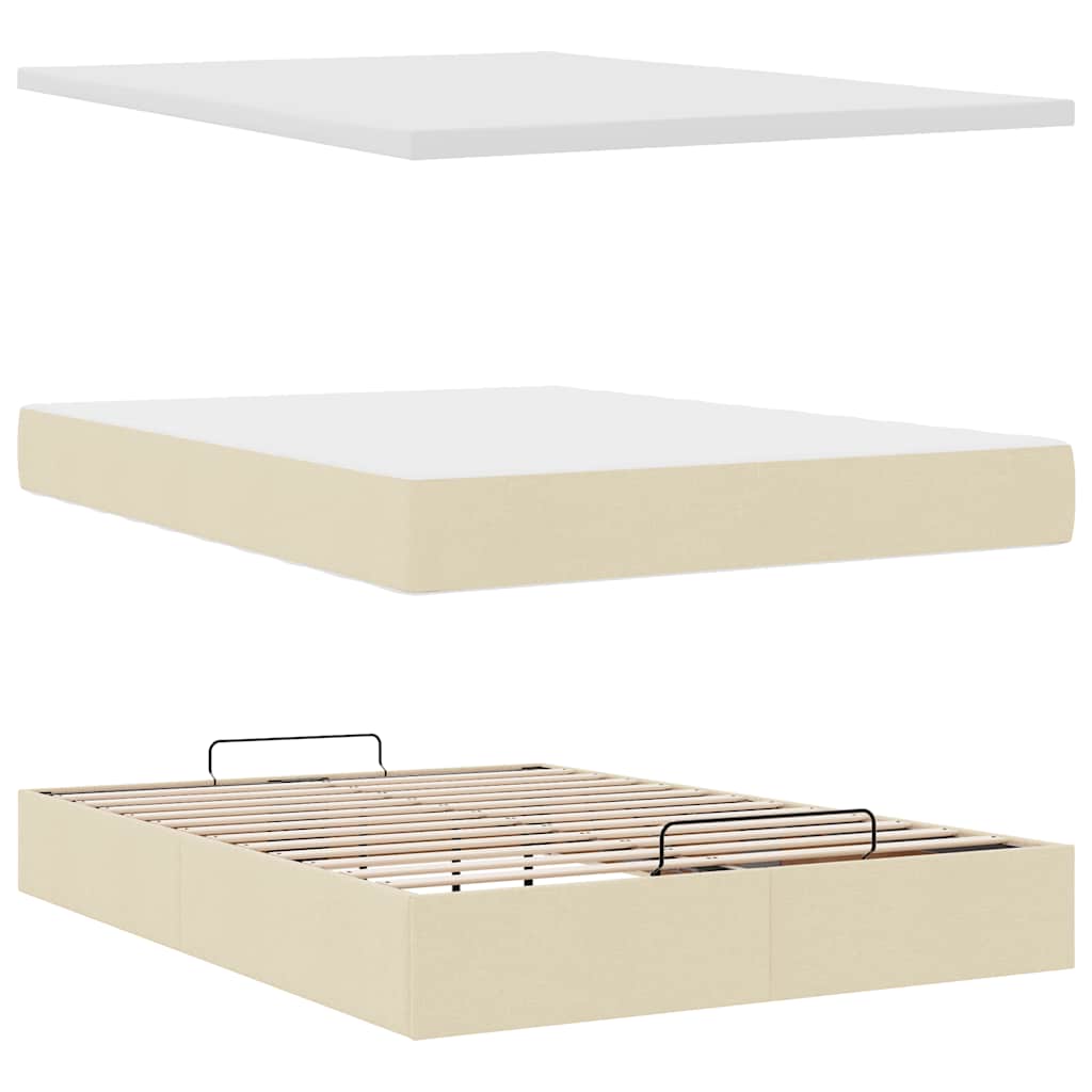 Cadre de lit ottoman avec matelas crème 140x200 cm tissu - XIOS