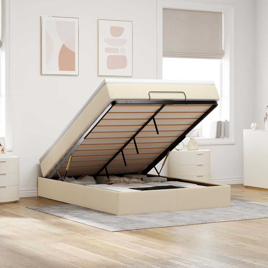 Cadre de lit ottoman avec matelas crème 140x200 cm tissu - XIOS