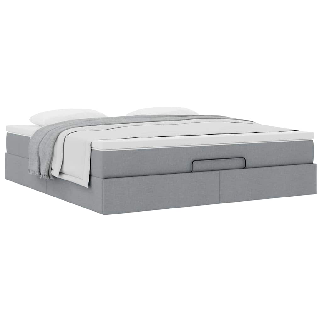 Cadre de lit ottoman et matelas gris clair 160x200cm tissu - XIOS