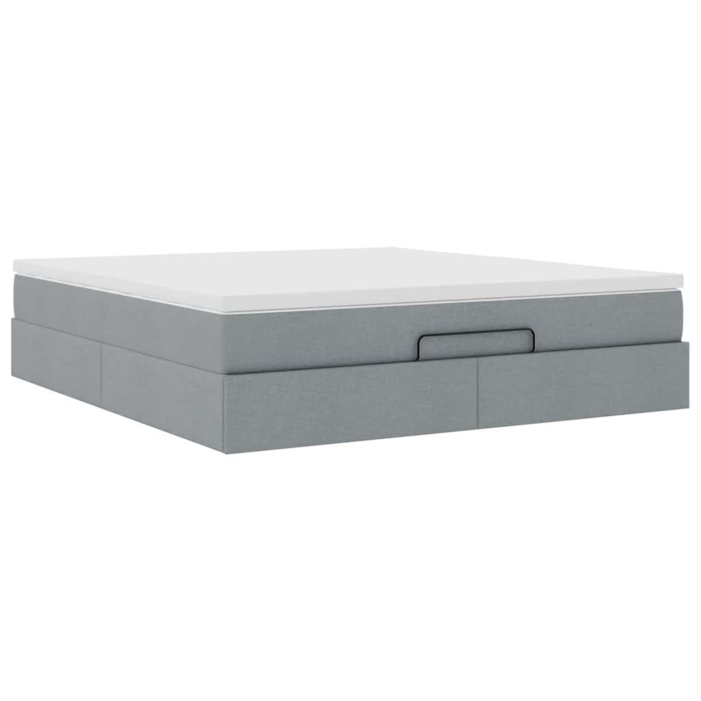 Cadre de lit ottoman et matelas gris clair 160x200cm tissu - XIOS