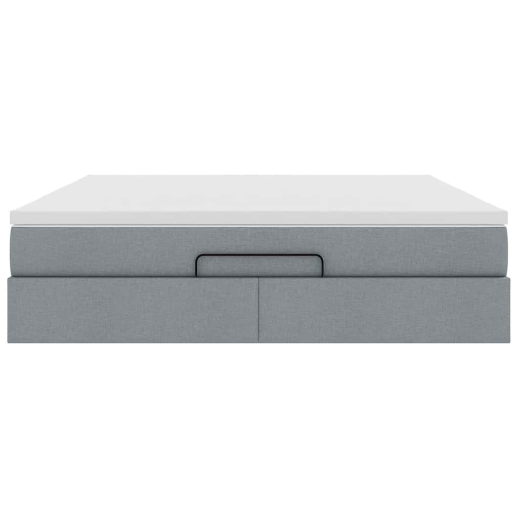 Cadre de lit ottoman et matelas gris clair 160x200cm tissu - XIOS