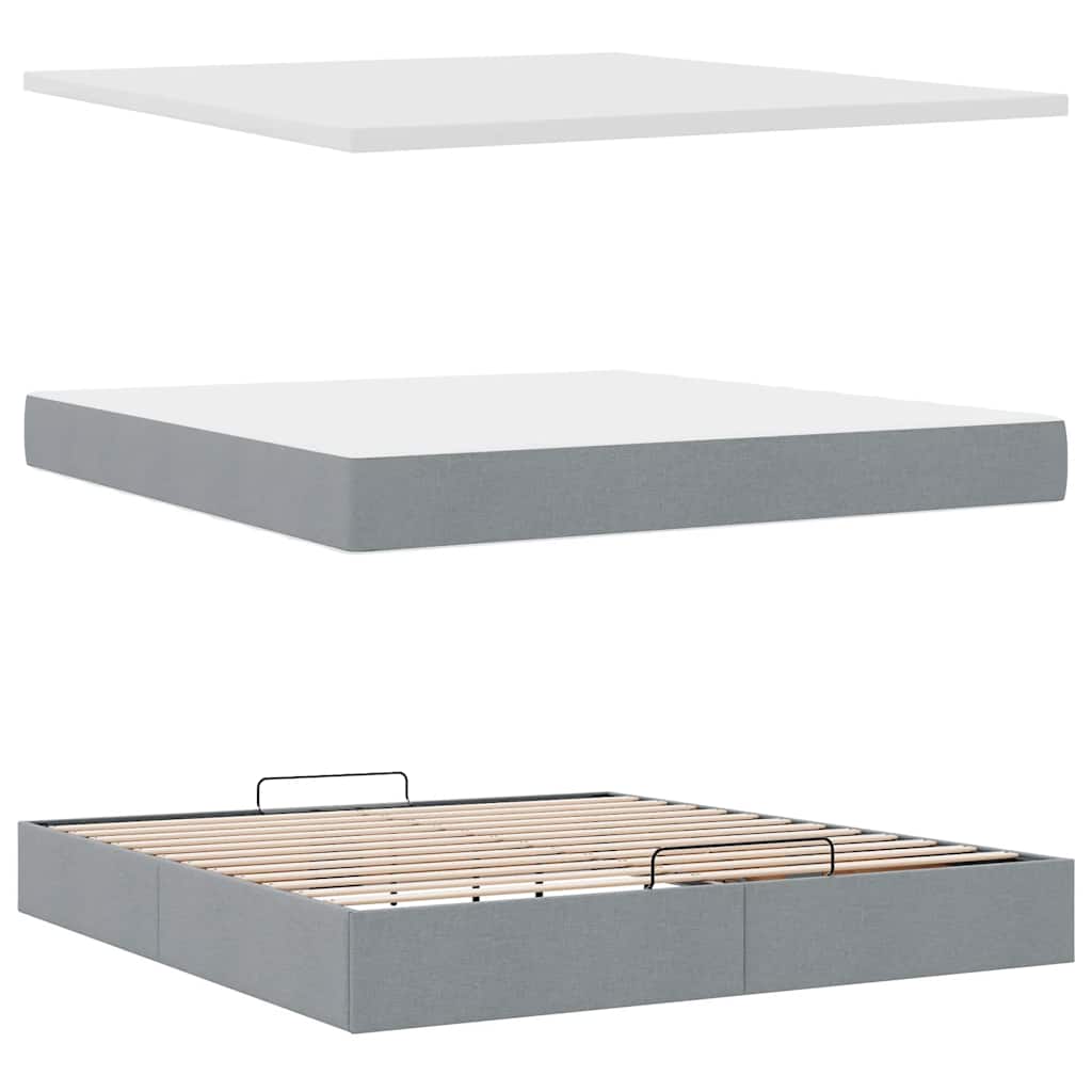 Cadre de lit ottoman et matelas gris clair 160x200cm tissu - XIOS