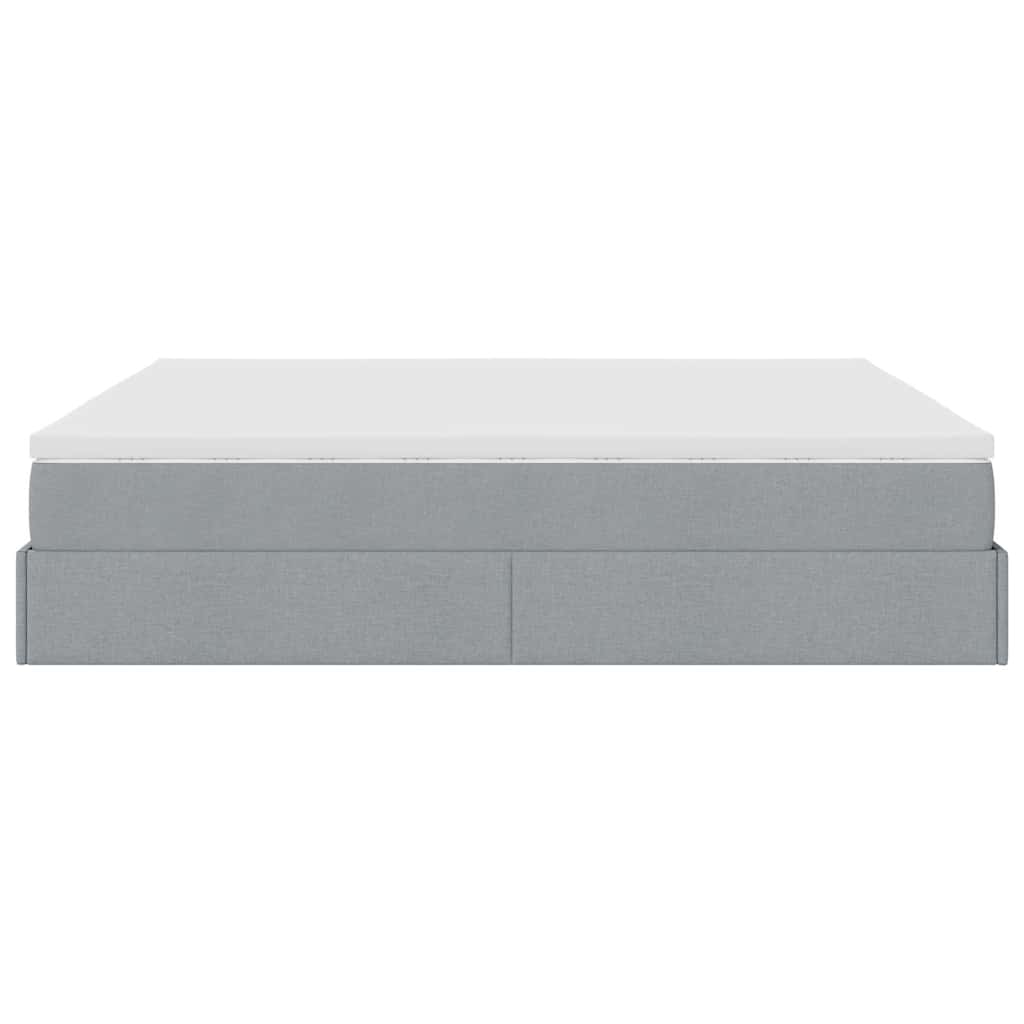 Cadre de lit ottoman et matelas gris clair 160x200cm tissu - XIOS