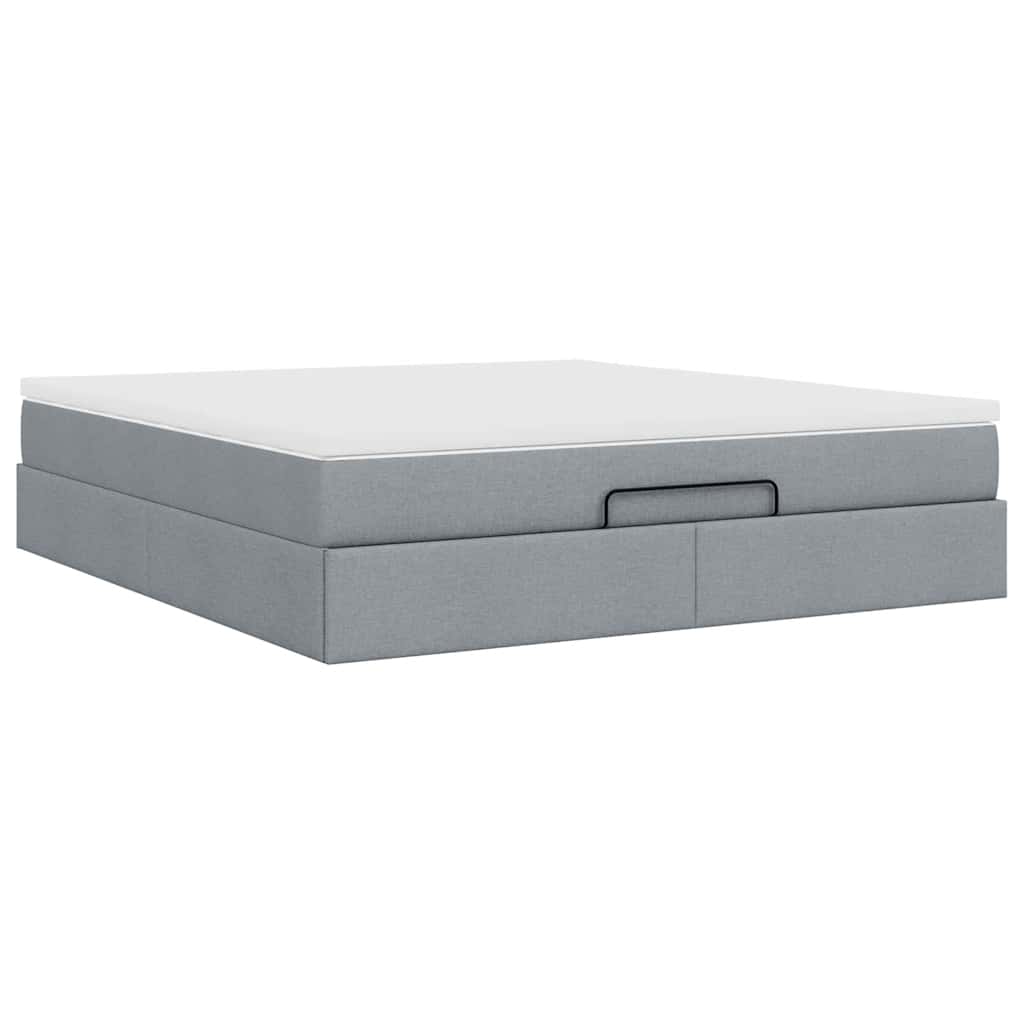 Cadre de lit ottoman et matelas gris clair 160x200cm tissu - XIOS