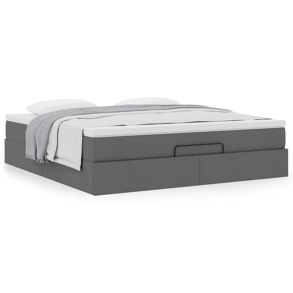 Cadre de lit ottoman avec matelas gris foncé 160x200cm tissu - XIOS