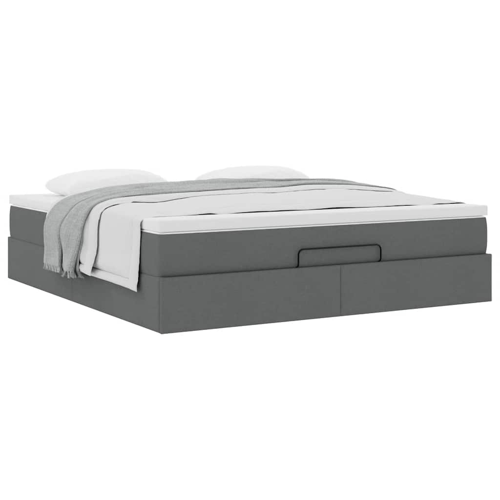 Cadre de lit ottoman avec matelas gris foncé 160x200cm tissu - XIOS