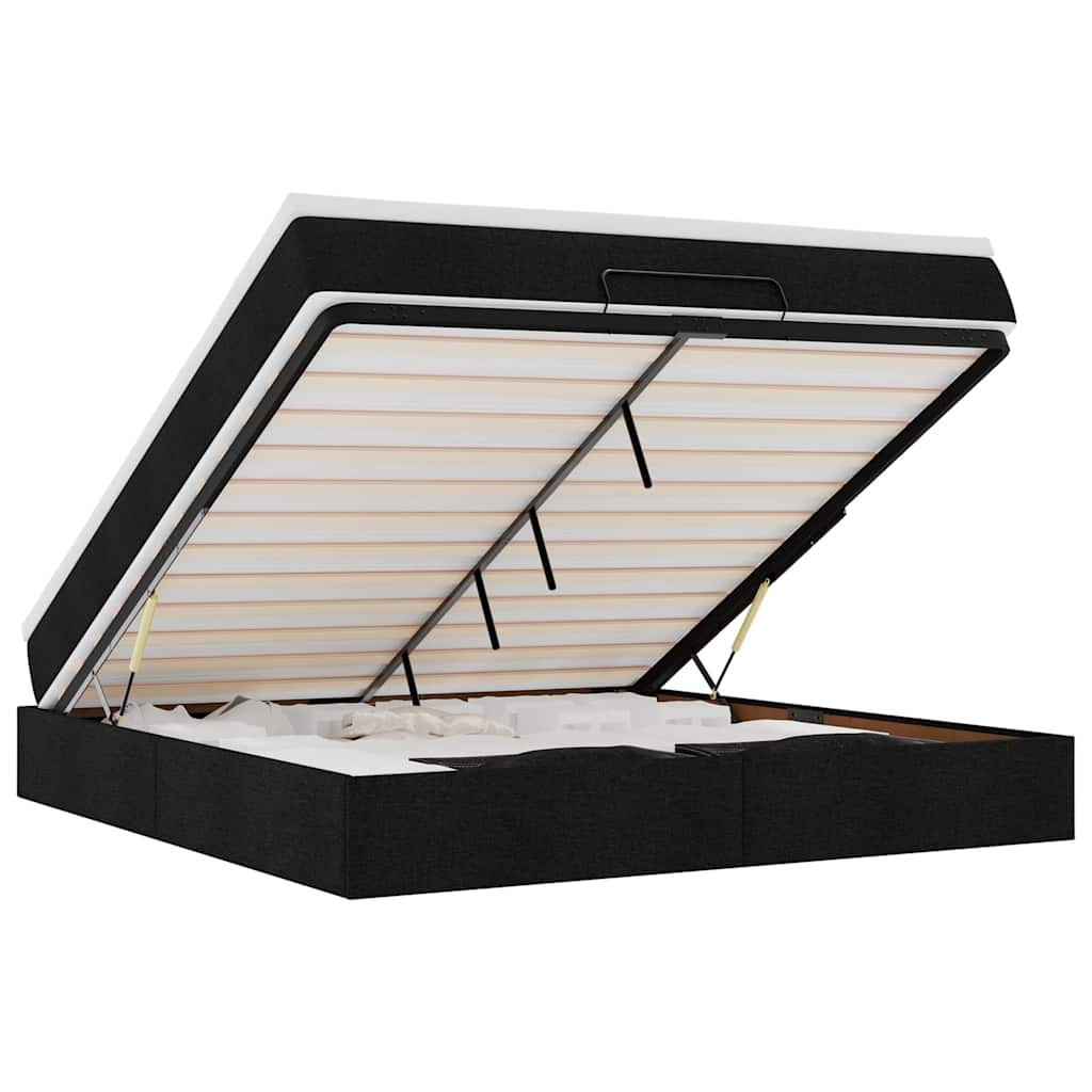 Cadre de lit ottoman avec matelas noir 160x200 cm tissu - XIOS