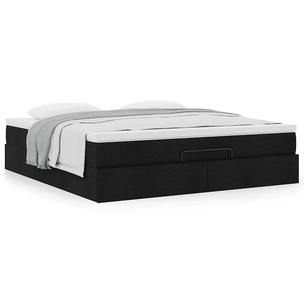 Cadre de lit ottoman avec matelas noir 160x200 cm tissu - XIOS