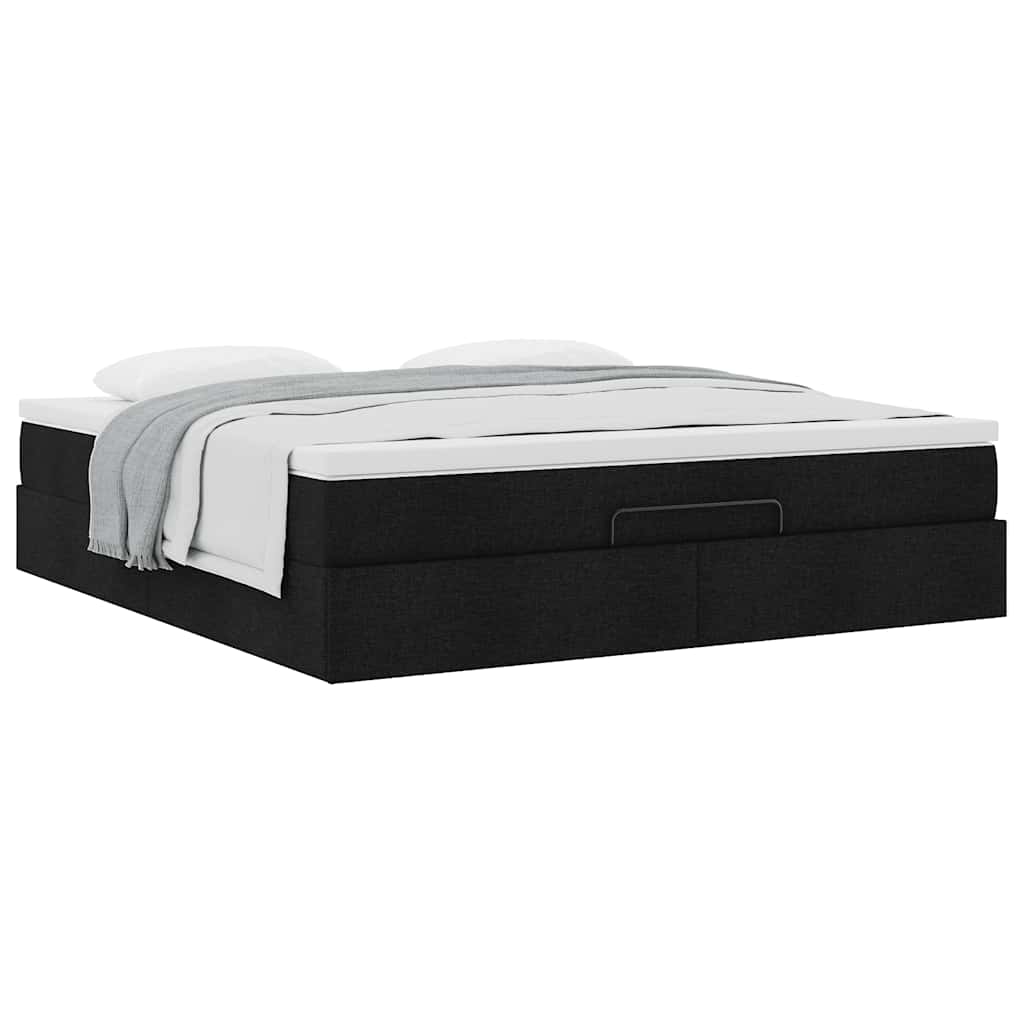 Cadre de lit ottoman avec matelas noir 160x200 cm tissu - XIOS