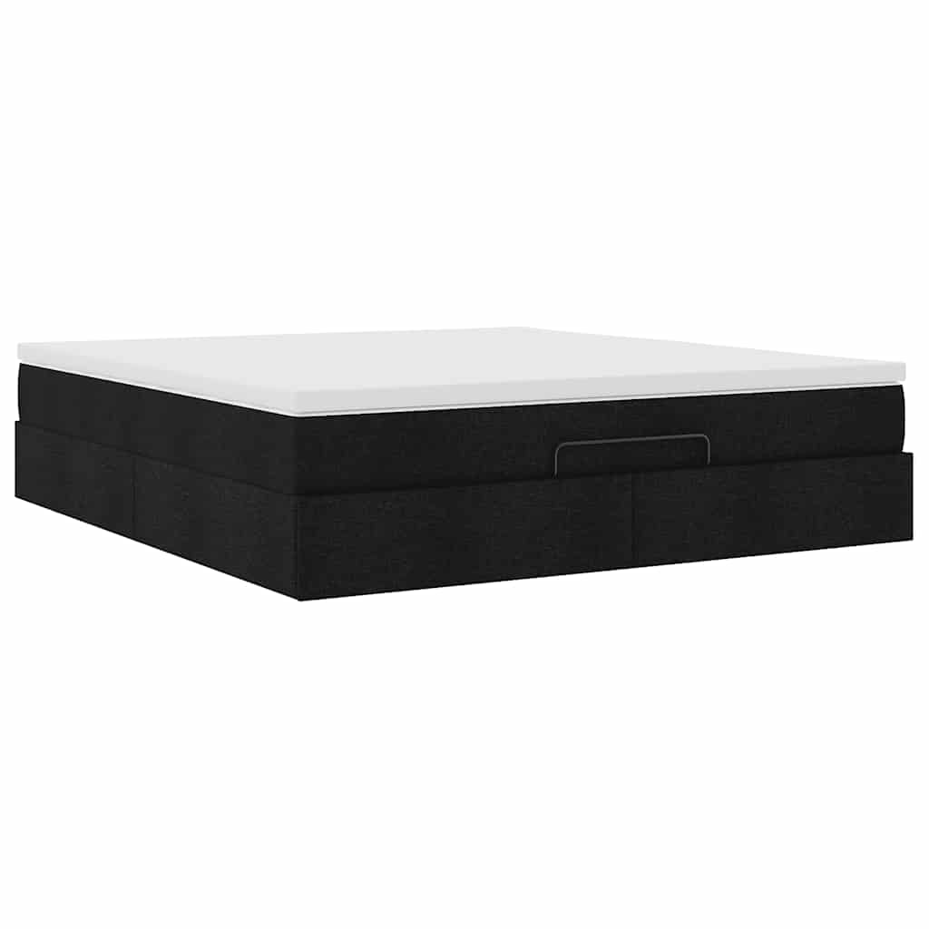 Cadre de lit ottoman avec matelas noir 160x200 cm tissu - XIOS
