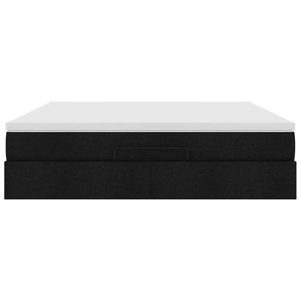 Cadre de lit ottoman avec matelas noir 160x200 cm tissu - XIOS