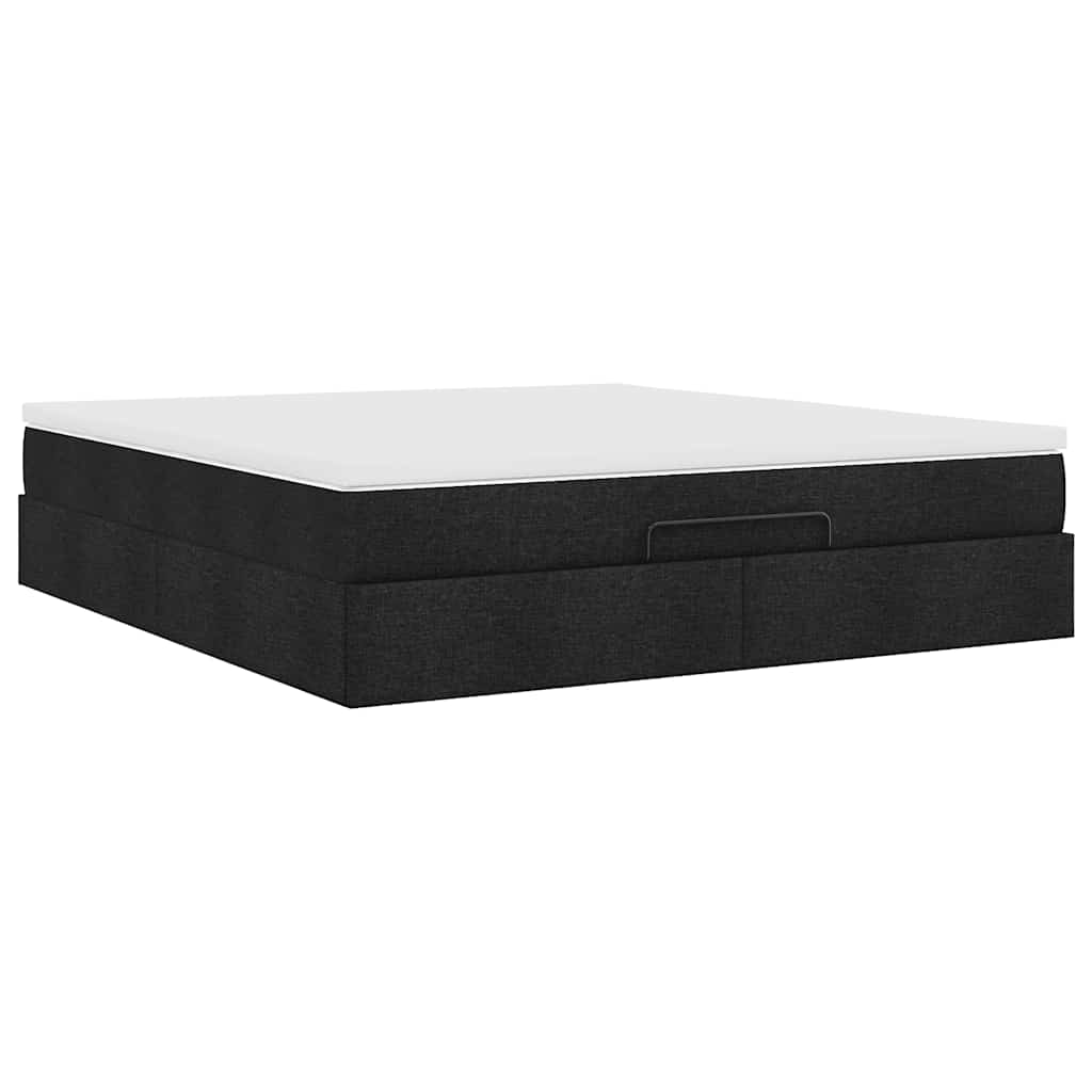 Cadre de lit ottoman avec matelas noir 160x200 cm tissu - XIOS