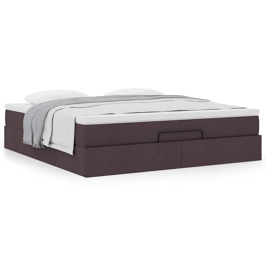 Cadre de lit ottoman avec matelas marron foncé 160x200 cm tissu - XIOS