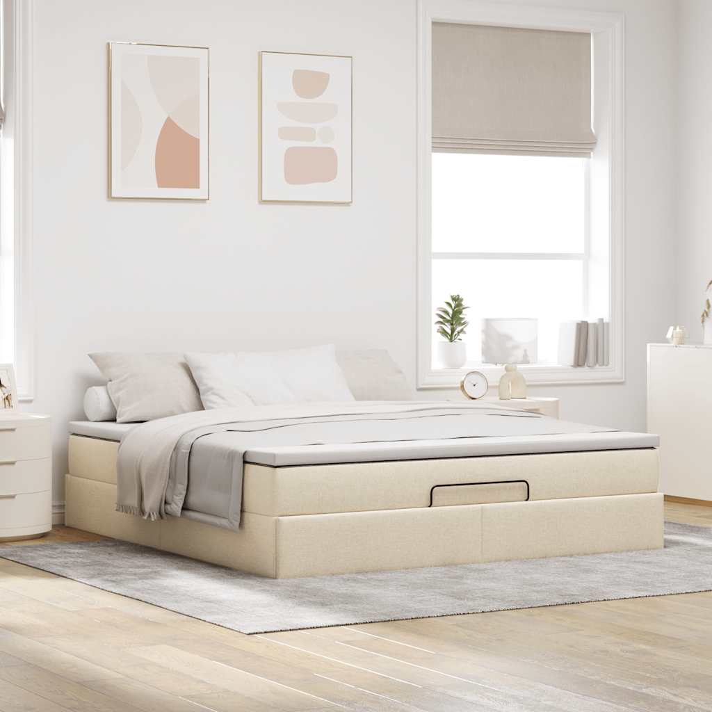 Cadre de lit ottoman avec matelas crème 160x200 cm tissu - XIOS