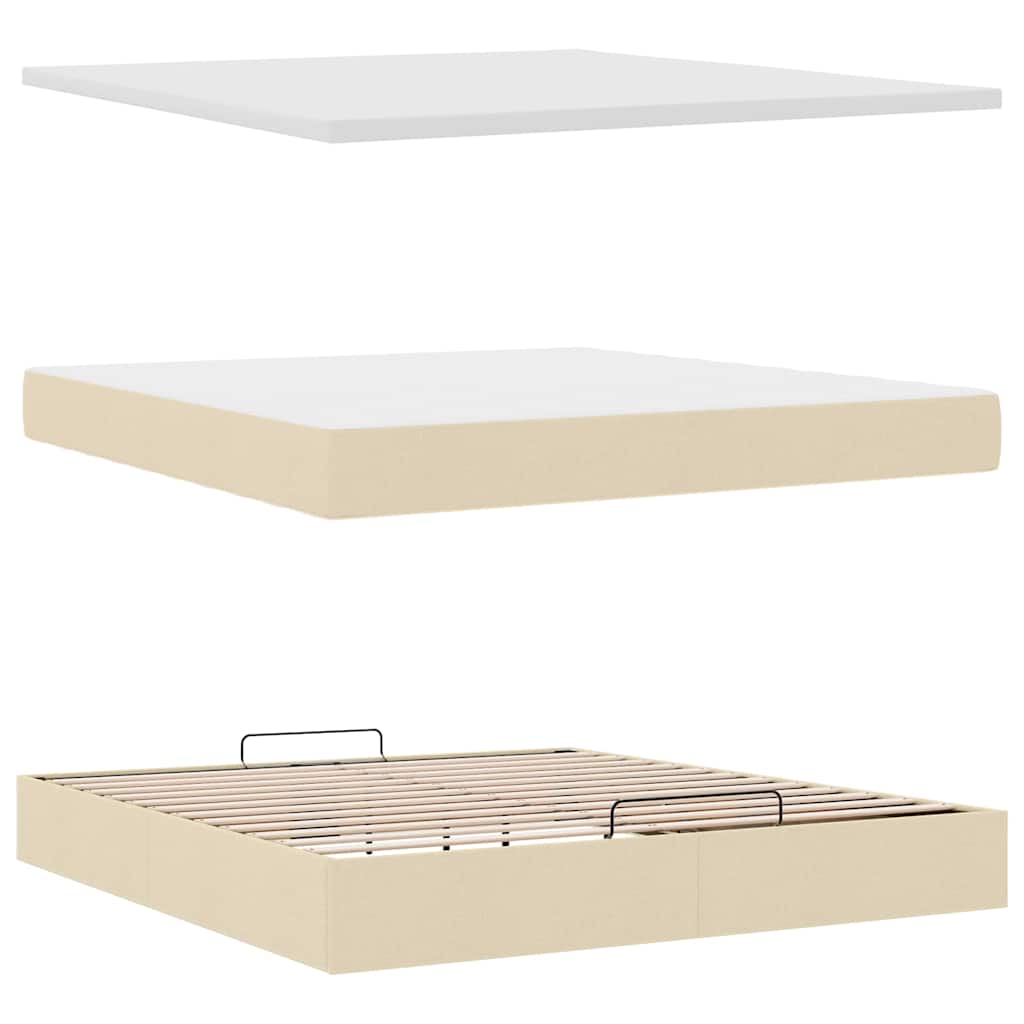 Cadre de lit ottoman avec matelas crème 160x200 cm tissu - XIOS