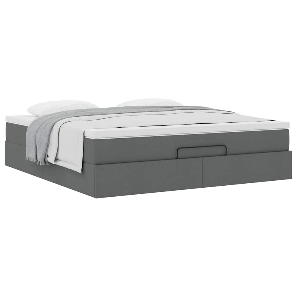 Cadre de lit ottoman avec matelas gris foncé 180x200 cm tissu - XIOS
