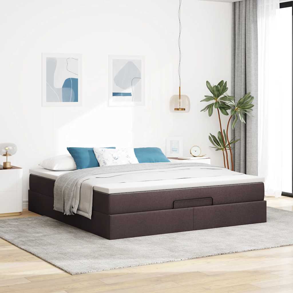Cadre de lit ottoman avec matelas marron foncé 180x200 cm tissu - XIOS