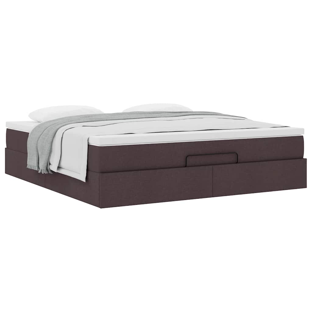 Cadre de lit ottoman avec matelas marron foncé 180x200 cm tissu - XIOS