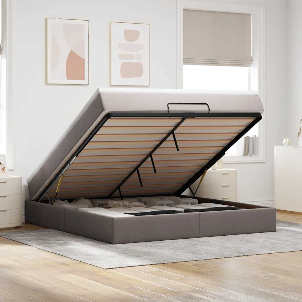 Cadre de lit ottoman avec matelas taupe 180x200 cm tissu - XIOS