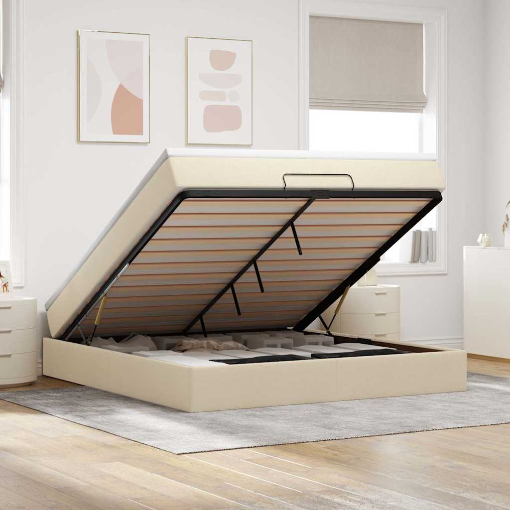 Cadre de lit ottoman avec matelas crème 180x200 cm tissu - XIOS
