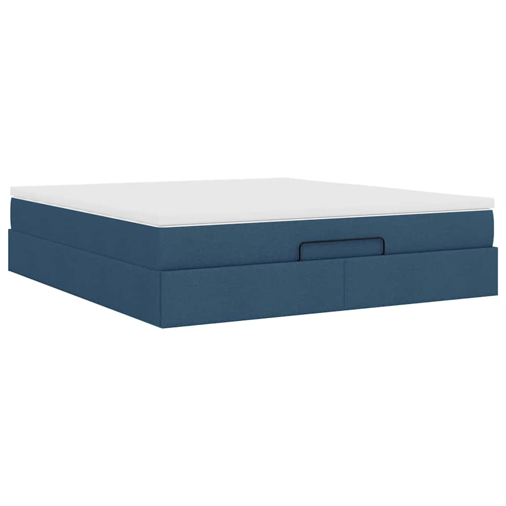 Cadre de lit ottoman avec matelas bleu 180x200 cm tissu - XIOS