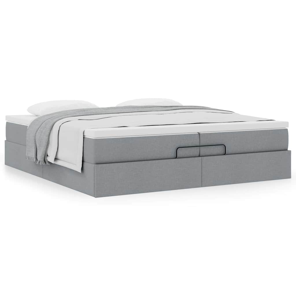 Cadre de lit ottoman et matelas gris clair 200x200cm tissu - XIOS