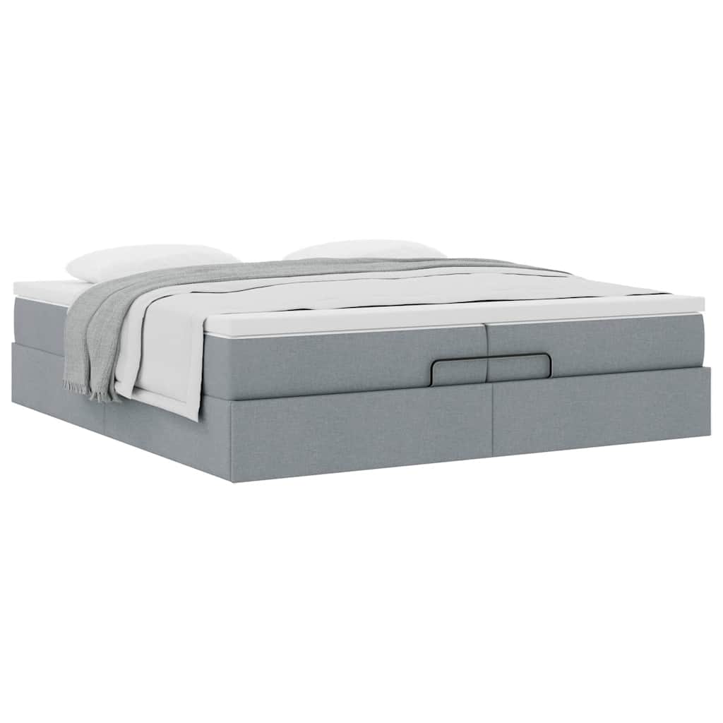 Cadre de lit ottoman et matelas gris clair 200x200cm tissu - XIOS