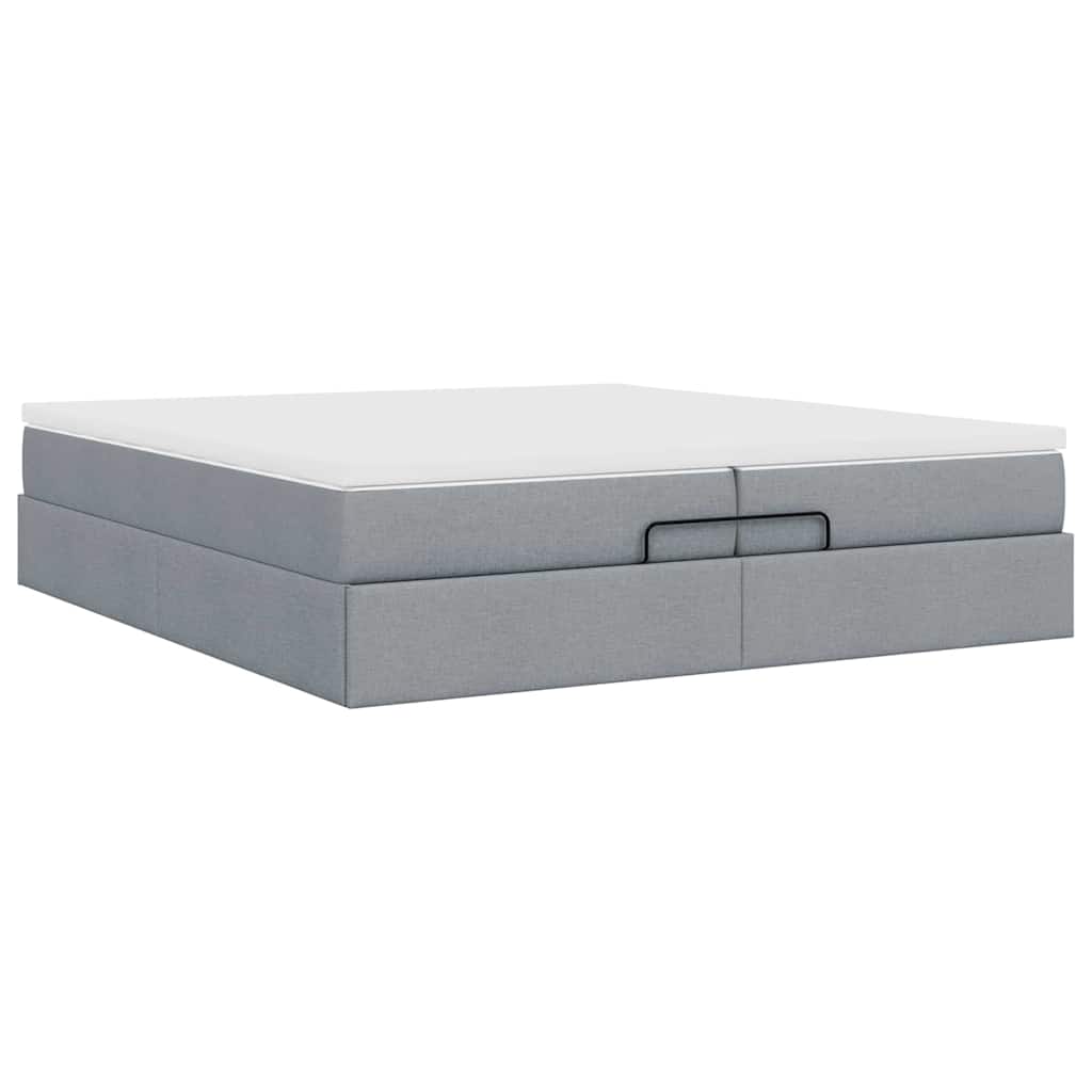 Cadre de lit ottoman et matelas gris clair 200x200cm tissu - XIOS
