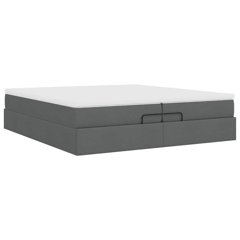 Cadre de lit ottoman avec matelas gris foncé 200x200cm tissu - XIOS