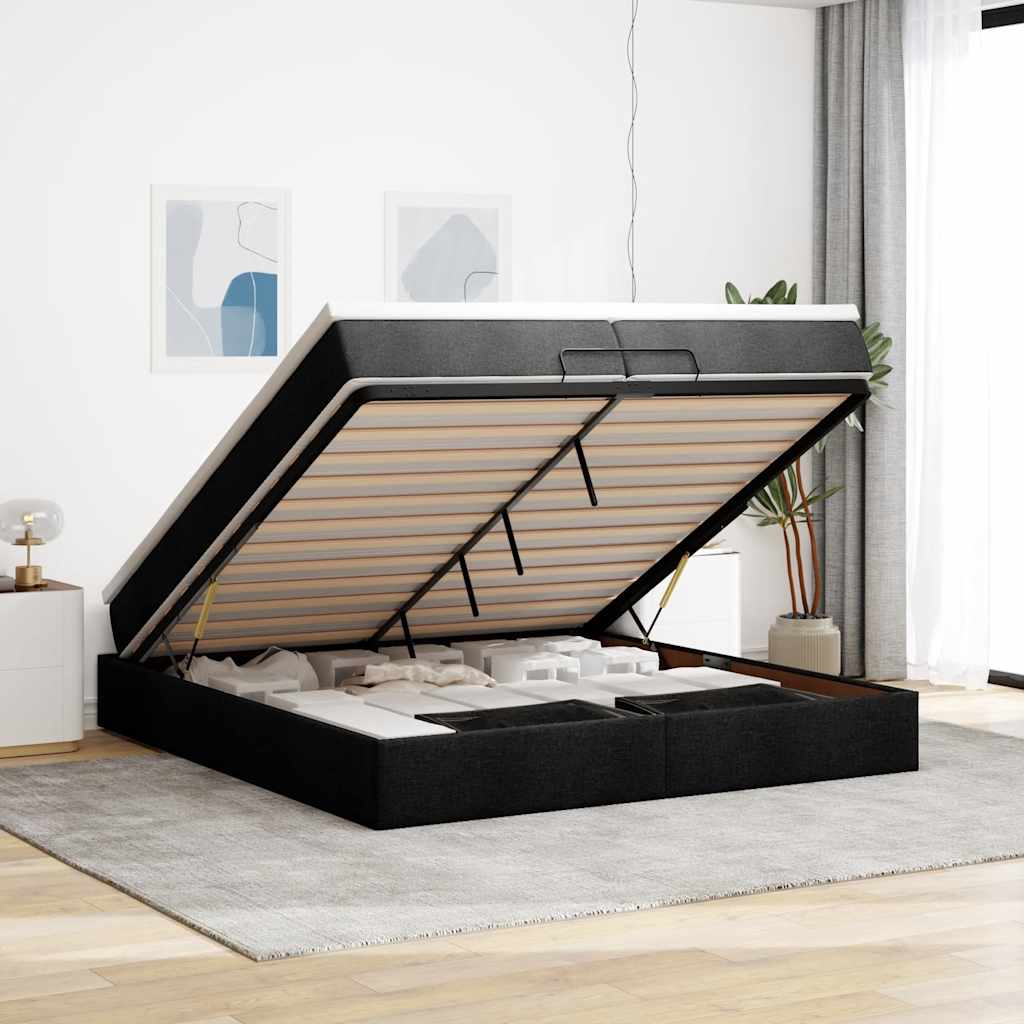 Cadre de lit ottoman avec matelas noir 200x200cm tissu - XIOS
