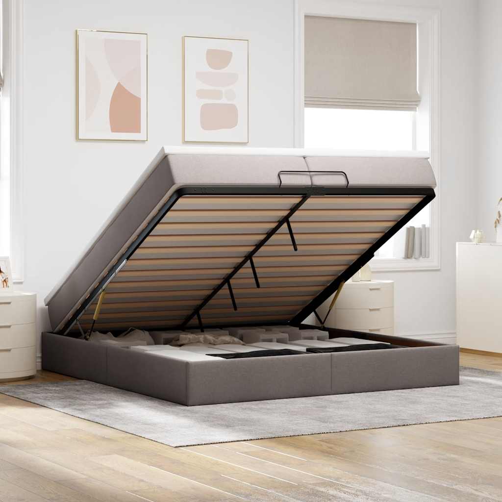 Cadre de lit ottoman avec matelas taupe 200x200cm tissu - XIOS